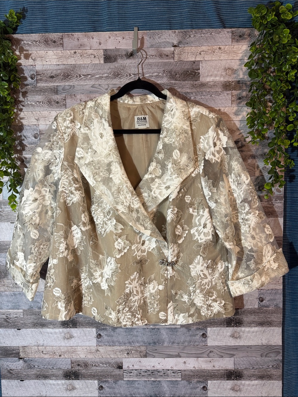 R&M Richards Champagne Lace Floral Jacket